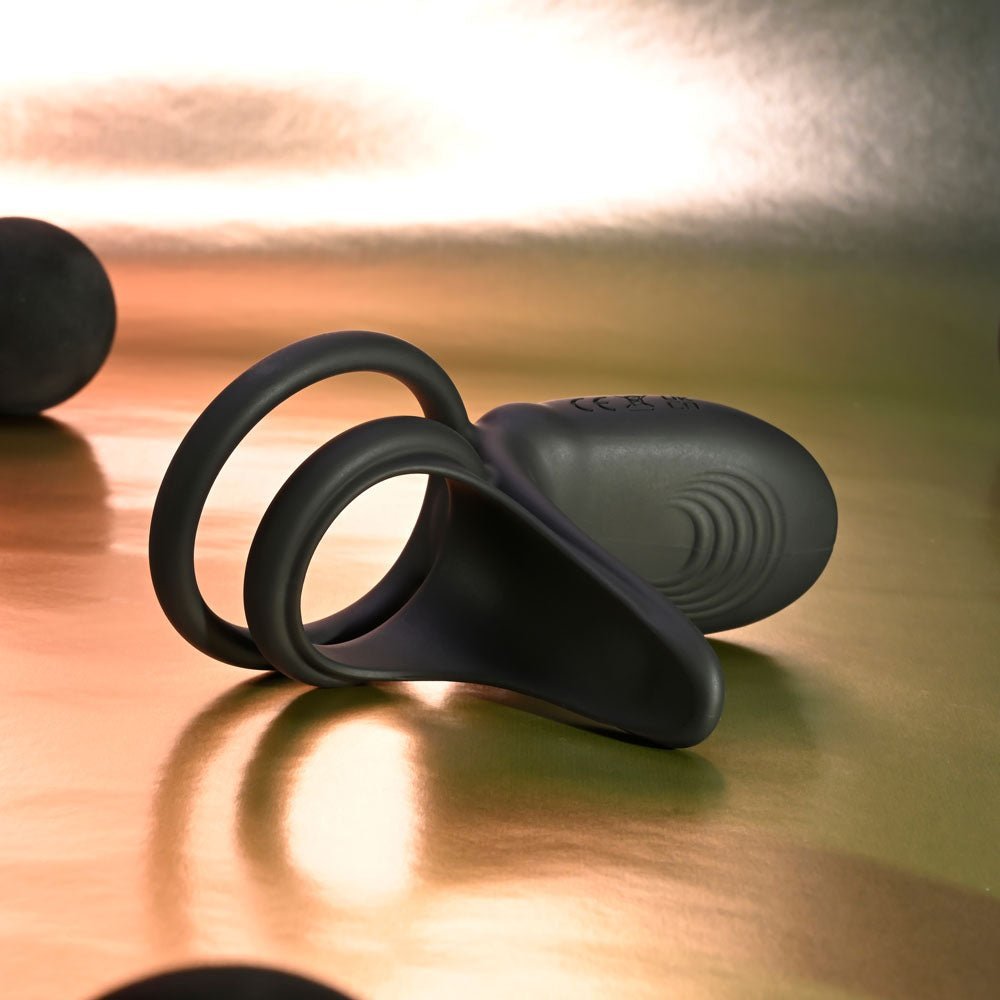 Playboy Pleasure JUST RIGHT - Black USB Rechargeable Vibrating Cock & Balls Rings – Sex toys NZ by Naughtyhut. Discreet delivery nationwide.