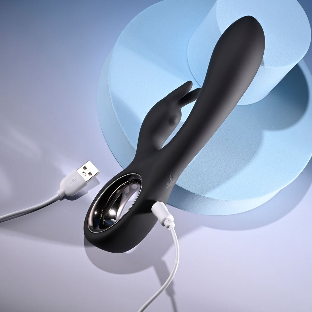 Buy Playboy Pleasure LATE NIGHT BUNNY - Black 20 cm USB Rechargeable Rabbit Vibrator – Naughtyhut NZ sex toys online. Discreet delivery & top brands.
