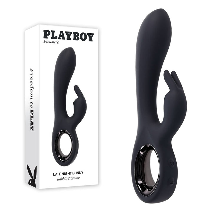 Playboy Pleasure LATE NIGHT BUNNY - Black 20 cm USB Rechargeable Rabbit Vibrator – Sex toys NZ by Naughtyhut. Discreet delivery nationwide.
