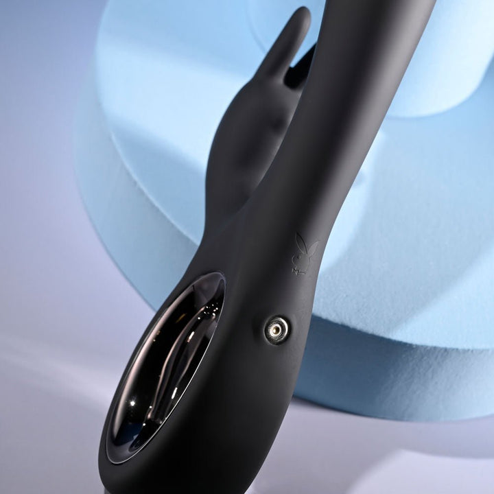 Playboy Pleasure LATE NIGHT BUNNY - Black 20 cm USB Rechargeable Rabbit Vibrator – Sex toys NZ by Naughtyhut. Discreet delivery nationwide.