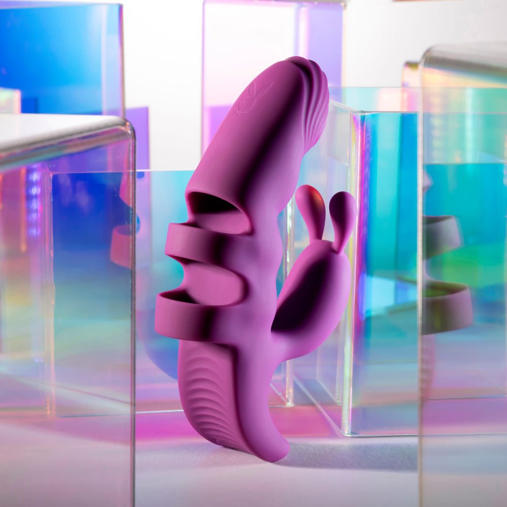 Buy Playboy Pleasure LEND A HAND - Purple USB Rechargeable Finger Vibrator – Naughtyhut NZ sex toys online. Discreet delivery & top brands.