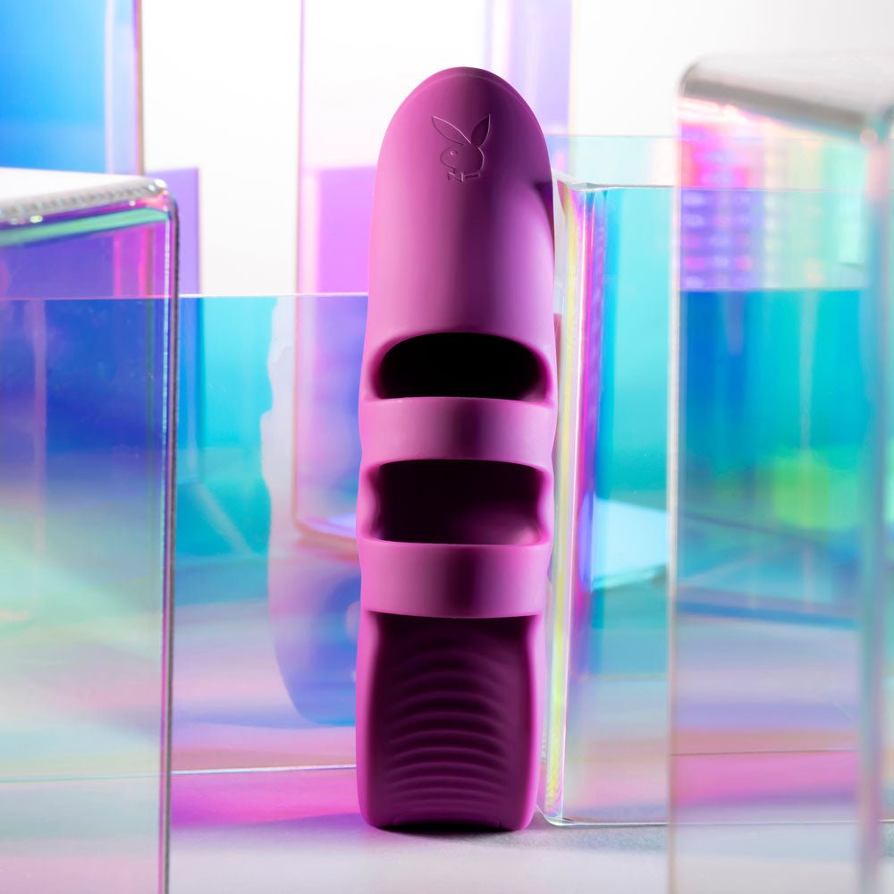 Buy Playboy Pleasure LEND A HAND - Purple USB Rechargeable Finger Vibrator – Naughtyhut NZ sex toys online. Discreet delivery & top brands.