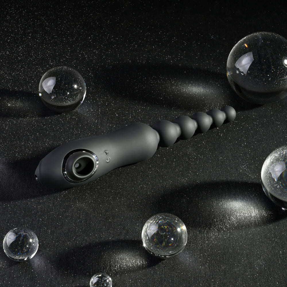 Playboy Pleasure LET IT BEAD - Black 23.1 cm USB Rechargeable Vibrating Anal Beads with Clitoral Suction – Sex toys NZ by Naughtyhut. Discreet delivery nationwide.