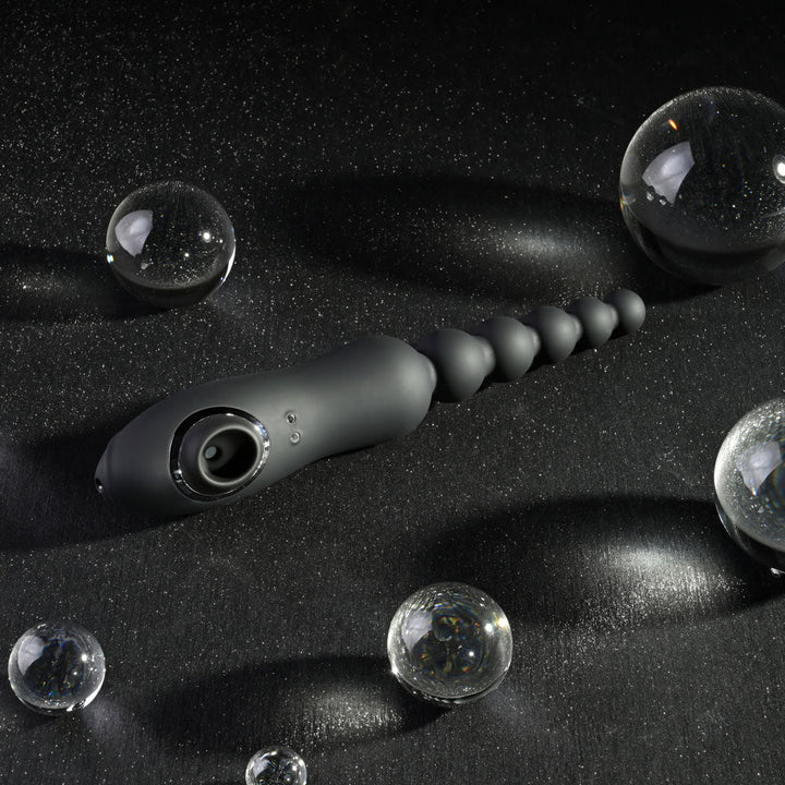 Playboy Pleasure LET IT BEAD - Black 23.1 cm USB Rechargeable Vibrating Anal Beads with Clitoral Suction – Sex toys NZ by Naughtyhut. Discreet delivery nationwide.