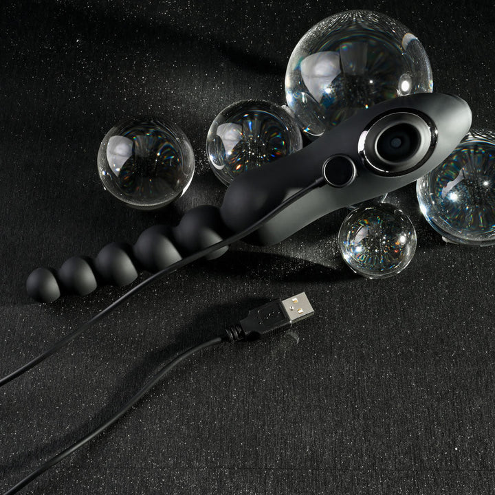 Playboy Pleasure LET IT BEAD - Black 23.1 cm USB Rechargeable Vibrating Anal Beads with Clitoral Suction – Sex toys NZ by Naughtyhut. Discreet delivery nationwide.