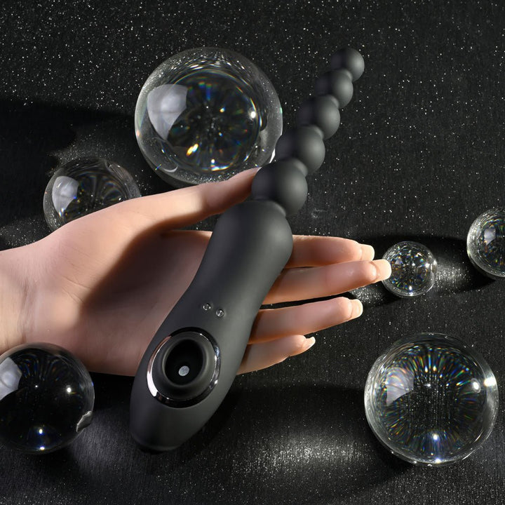 Playboy Pleasure LET IT BEAD - Black 23.1 cm USB Rechargeable Vibrating Anal Beads with Clitoral Suction – Sex toys NZ by Naughtyhut. Discreet delivery nationwide.