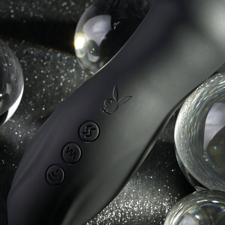 Playboy Pleasure LET IT BEAD - Black 23.1 cm USB Rechargeable Vibrating Anal Beads with Clitoral Suction – Sex toys NZ by Naughtyhut. Discreet delivery nationwide.