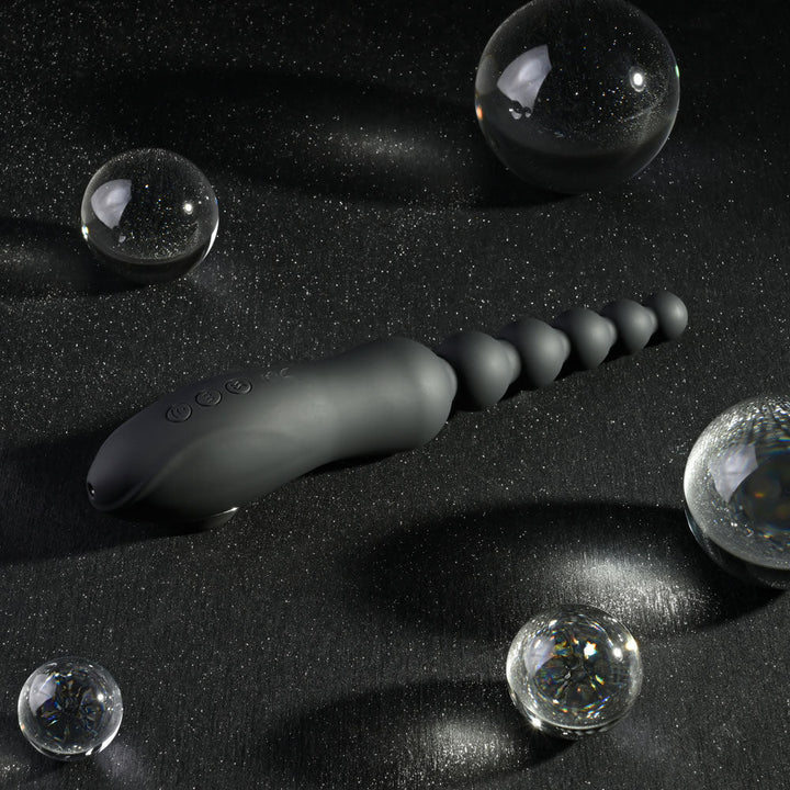 Playboy Pleasure LET IT BEAD - Black 23.1 cm USB Rechargeable Vibrating Anal Beads with Clitoral Suction – Sex toys NZ by Naughtyhut. Discreet delivery nationwide.