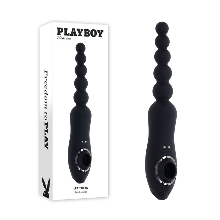Playboy Pleasure LET IT BEAD - Black 23.1 cm USB Rechargeable Vibrating Anal Beads with Clitoral Suction – Sex toys NZ by Naughtyhut. Discreet delivery nationwide.