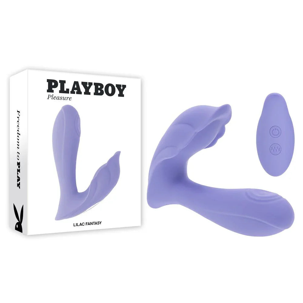 Playboy Pleasure Lilac Fantasy tapping vibrator in purple with remote and retail box
