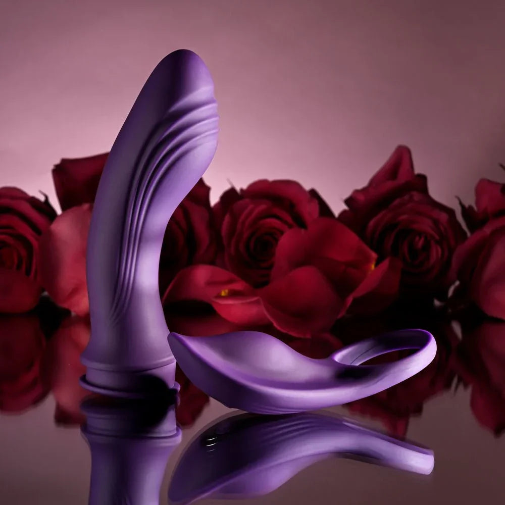 Mix & Match in purple angled upright, ribbed shaft reflected in the surface below
