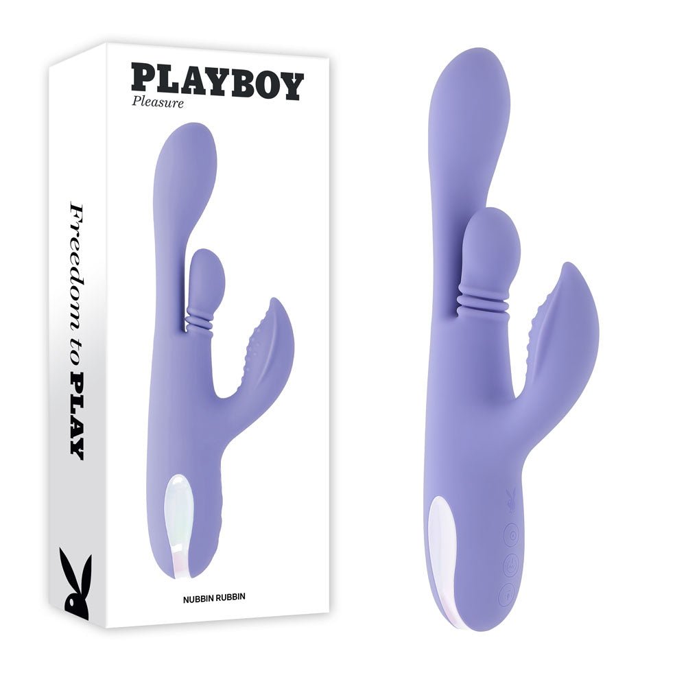Playboy Pleasure NUBBIN RUBBIN - Purple 24.1 cm USB Rechargeable Thrusting Rabbit Vibrator – Sex toys NZ by Naughtyhut. Discreet delivery nationwide.