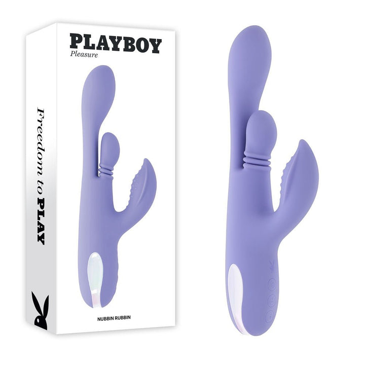 Playboy Pleasure NUBBIN RUBBIN - Purple 24.1 cm USB Rechargeable Thrusting Rabbit Vibrator – Sex toys NZ by Naughtyhut. Discreet delivery nationwide.