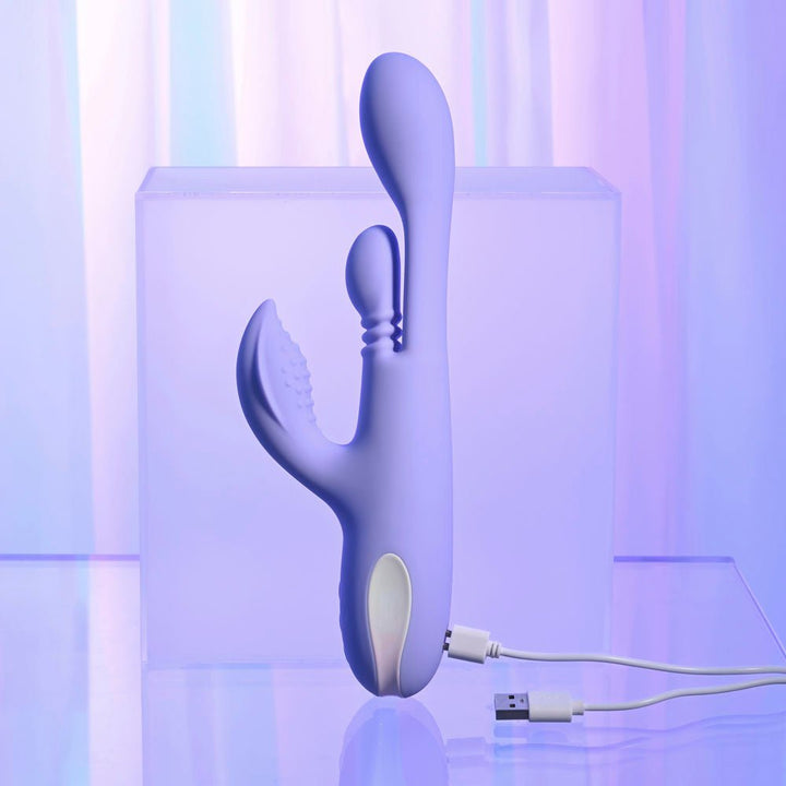 Playboy Pleasure NUBBIN RUBBIN - Purple 24.1 cm USB Rechargeable Thrusting Rabbit Vibrator – Sex toys NZ by Naughtyhut. Discreet delivery nationwide.