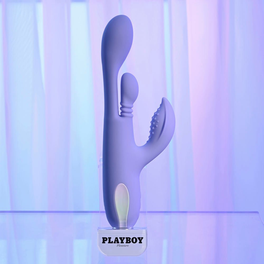 Playboy Pleasure NUBBIN RUBBIN - Purple 24.1 cm USB Rechargeable Thrusting Rabbit Vibrator – Sex toys NZ by Naughtyhut. Discreet delivery nationwide.