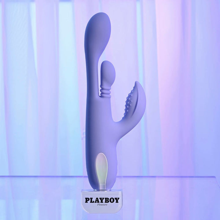 Playboy Pleasure NUBBIN RUBBIN - Purple 24.1 cm USB Rechargeable Thrusting Rabbit Vibrator – Sex toys NZ by Naughtyhut. Discreet delivery nationwide.