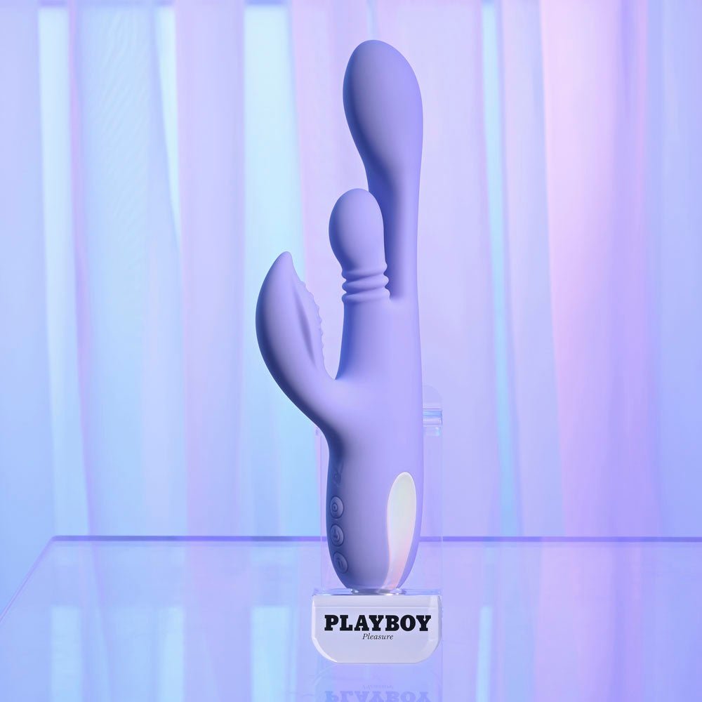 Playboy Pleasure NUBBIN RUBBIN - Purple 24.1 cm USB Rechargeable Thrusting Rabbit Vibrator – Sex toys NZ by Naughtyhut. Discreet delivery nationwide.