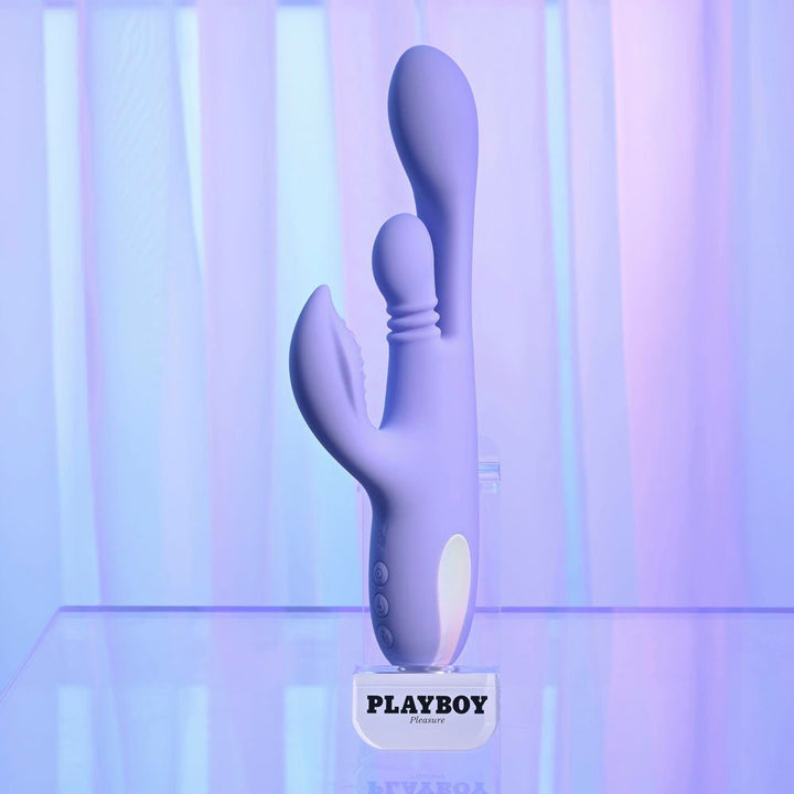 Playboy Pleasure NUBBIN RUBBIN - Purple 24.1 cm USB Rechargeable Thrusting Rabbit Vibrator – Sex toys NZ by Naughtyhut. Discreet delivery nationwide.