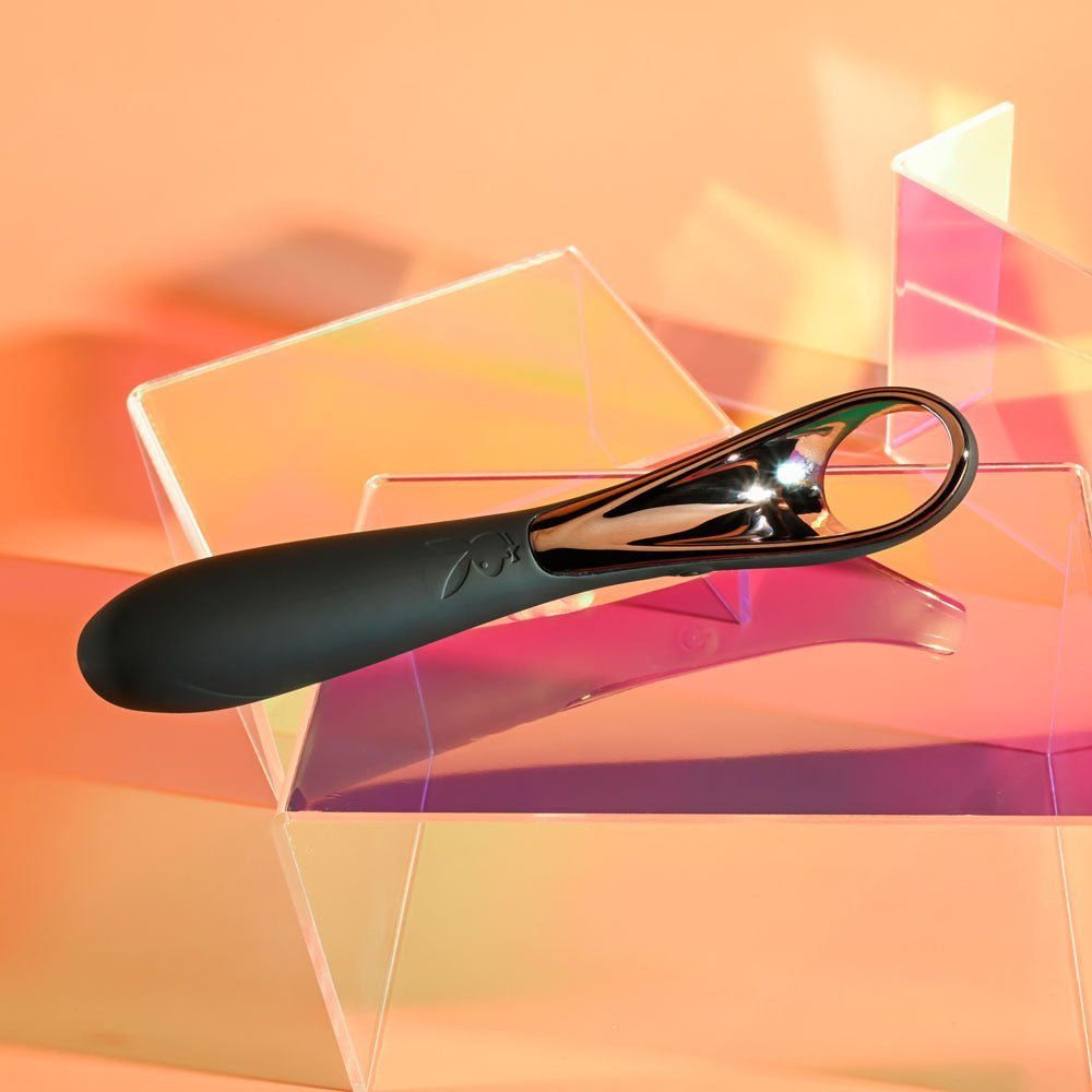 Playboy Pleasure OLLO - Black 14.6 cm USB Rechargeable Vibrator – Sex toys NZ by Naughtyhut. Discreet delivery nationwide.