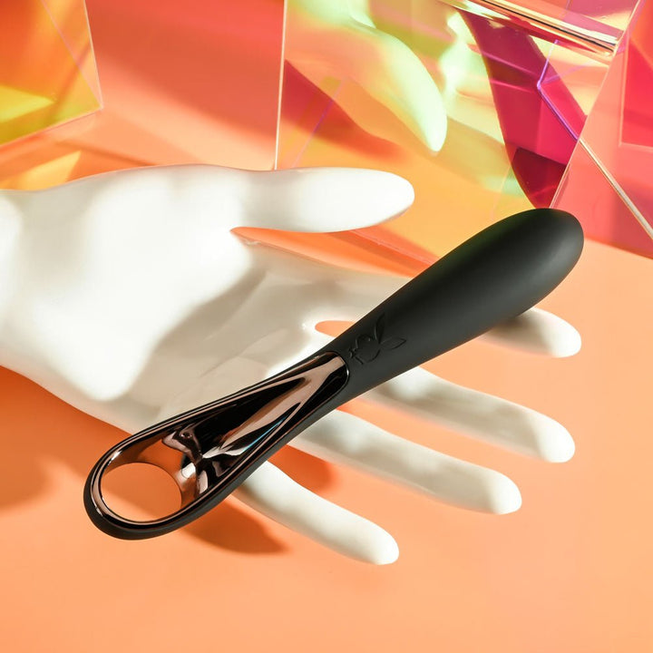 Playboy Pleasure OLLO - Black 14.6 cm USB Rechargeable Vibrator – Sex toys NZ by Naughtyhut. Discreet delivery nationwide.