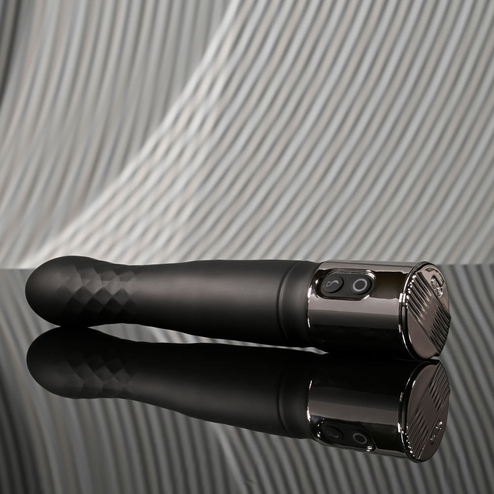 Playboy Pleasure PLEASURE ZONE - Black 21.4 cm Rechargeable Vibrator with USB Charging Dock – Sex toys NZ by Naughtyhut. Discreet delivery nationwide.