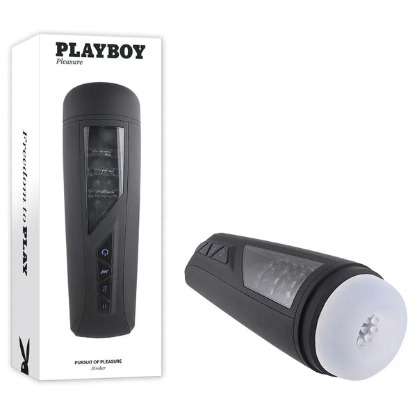 Playboy Pleasure Pursuit Of Pleasure vibrating stroker in black with clear sleeve and box