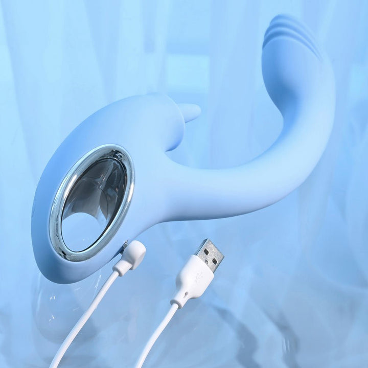 Playboy Pleasure SAPPHIRE SKY - Blue 21.6 cm USB Rechargeable Vibrator with Double Tongue Stimulator – Sex toys NZ by Naughtyhut. Discreet delivery nationwide.