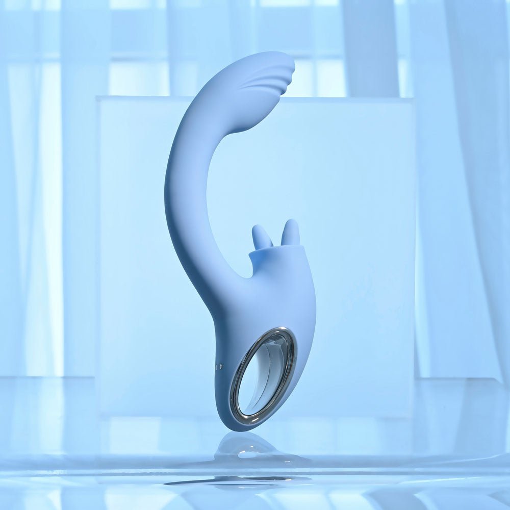 Buy Playboy Pleasure SAPPHIRE SKY - Blue 21.6 cm USB Rechargeable Vibrator with Double Tongue Stimulator – Naughtyhut NZ sex toys online. Discreet delivery & top brands.