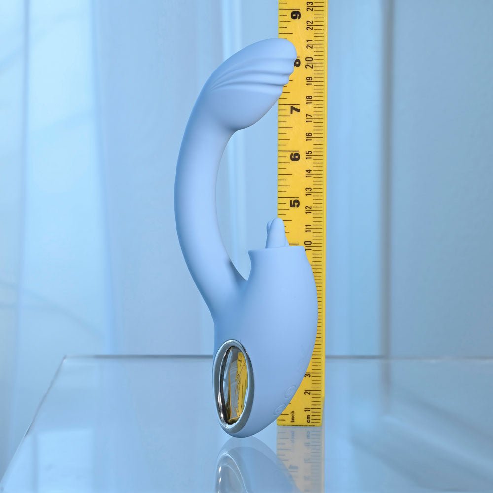 Buy Playboy Pleasure SAPPHIRE SKY - Blue 21.6 cm USB Rechargeable Vibrator with Double Tongue Stimulator – Naughtyhut NZ sex toys online. Discreet delivery & top brands.
