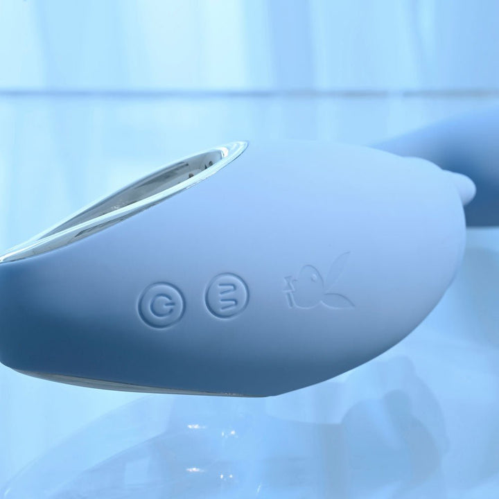 Playboy Pleasure SAPPHIRE SKY - Blue 21.6 cm USB Rechargeable Vibrator with Double Tongue Stimulator – Sex toys NZ by Naughtyhut. Discreet delivery nationwide.