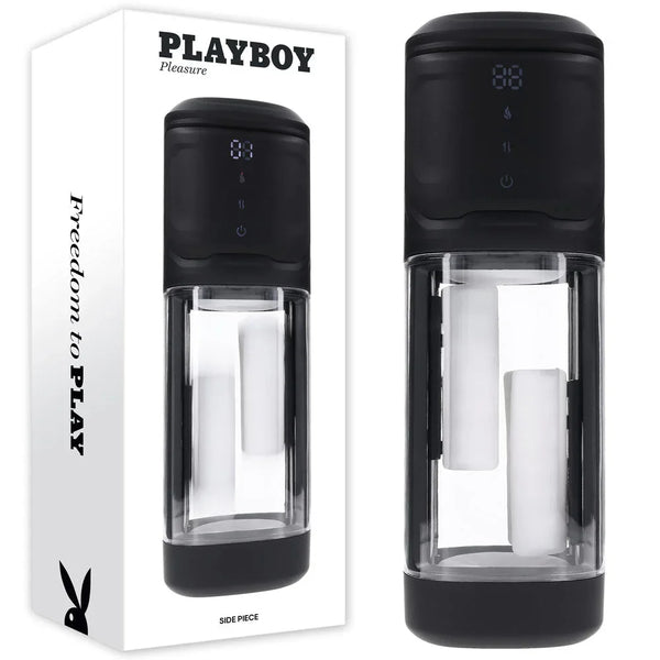 Playboy Pleasure Side Piece warming automatic stroker in black with digital display and box