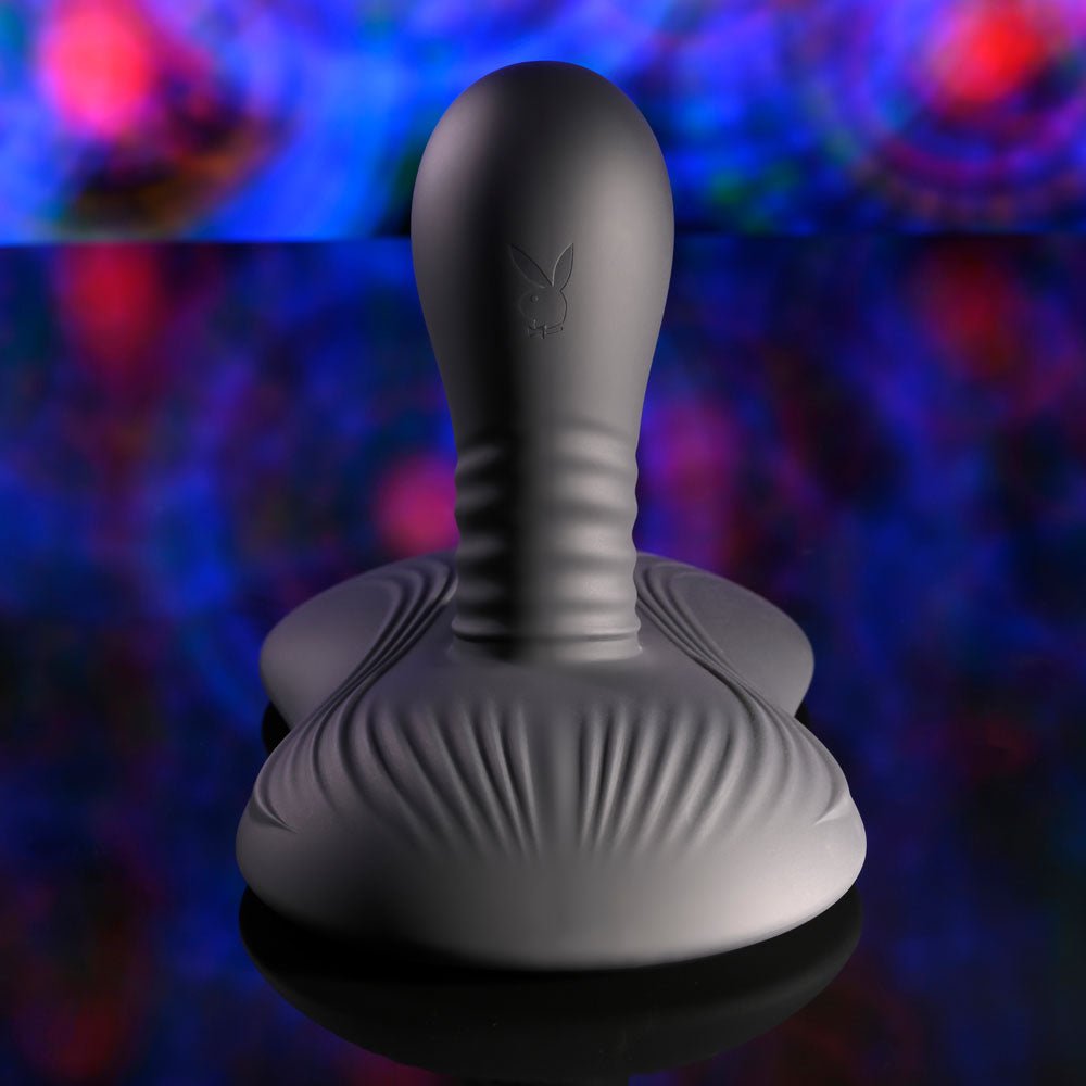 Playboy Pleasure SITTIN & SPINNIN - Black USB Rechargeable Spinning Vibrator & Grinder Pad with Remote – Sex toys NZ by Naughtyhut. Discreet delivery nationwide.