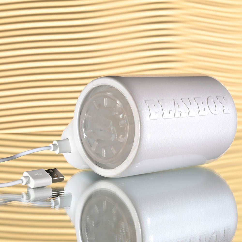 Playboy Pleasure SPIN DOCTOR - White USB Rechargeable Vibrating & Spinning Stroker – Sex toys NZ by Naughtyhut. Discreet delivery nationwide.