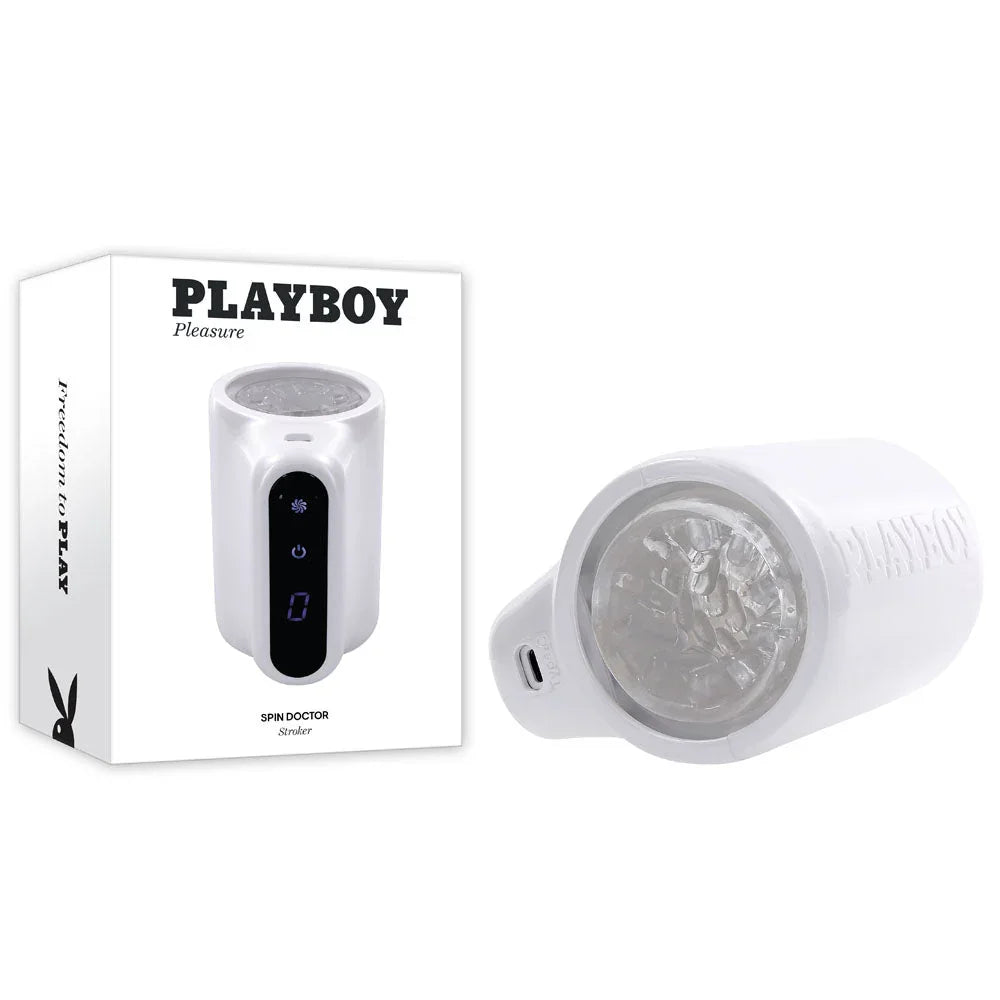 Playboy Pleasure Spin Doctor vibrating spinning stroker in white with its retail box