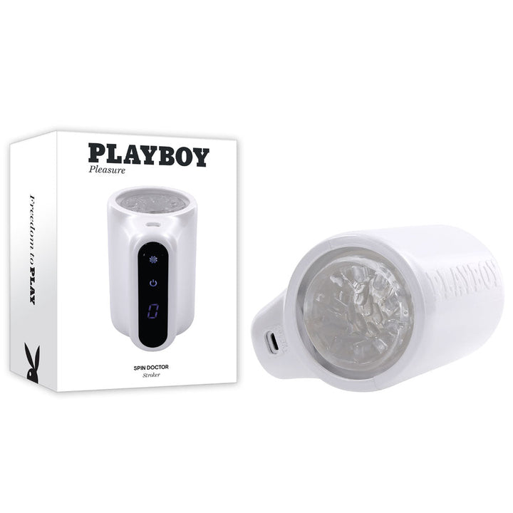 Playboy Pleasure SPIN DOCTOR - White USB Rechargeable Vibrating & Spinning Stroker – Sex toys NZ by Naughtyhut. Discreet delivery nationwide.