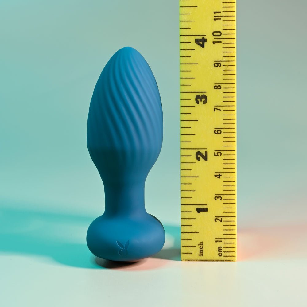 Playboy Pleasure SPINNING TAIL TEASER - Blue 9.7 cm USB Rechargeable Vibrating & Rotating Butt Plug with Wireless Remote – Sex toys NZ by Naughtyhut. Discreet delivery nationwide.