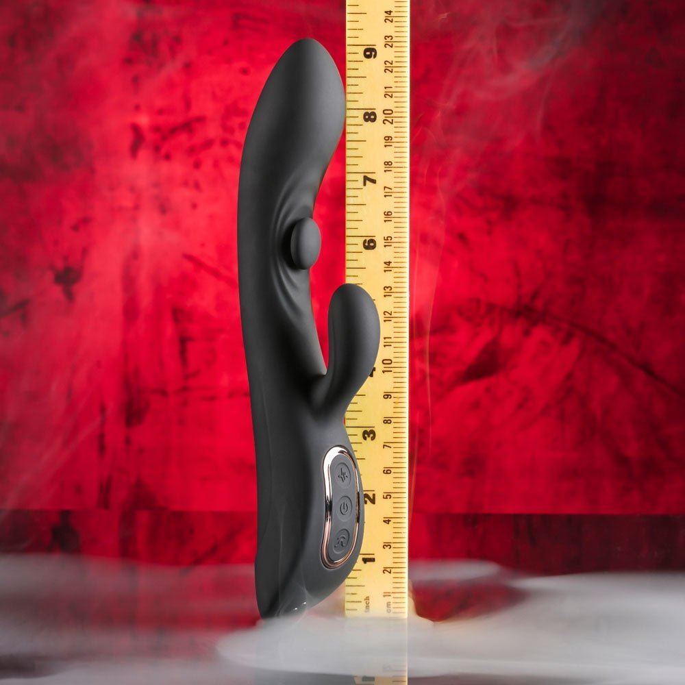 Playboy Pleasure THATS THE SPOT - Black 23.3 cm USB Rechargeable Rabbit Vibrator with G - Spot Tapper – Sex toys NZ by Naughtyhut. Discreet delivery nationwide.