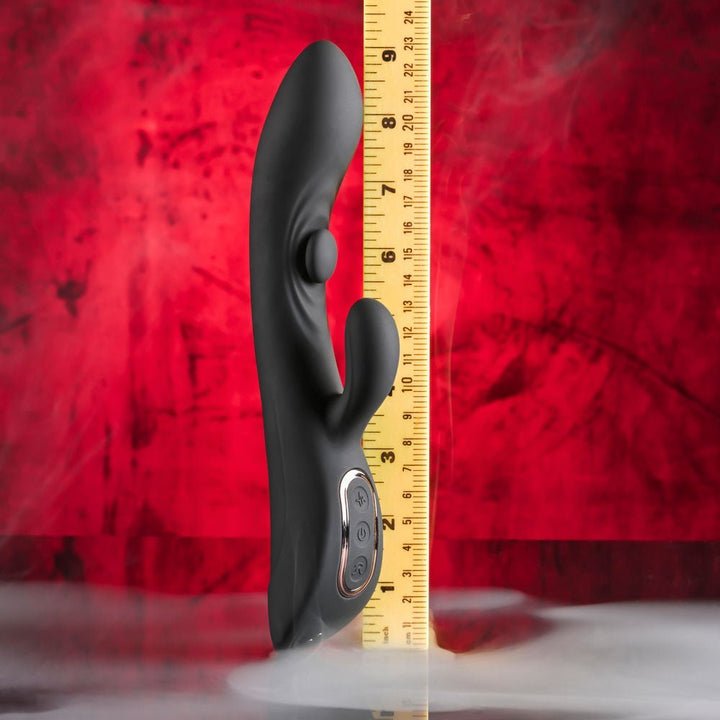 Playboy Pleasure THATS THE SPOT - Black 23.3 cm USB Rechargeable Rabbit Vibrator with G - Spot Tapper – Sex toys NZ by Naughtyhut. Discreet delivery nationwide.