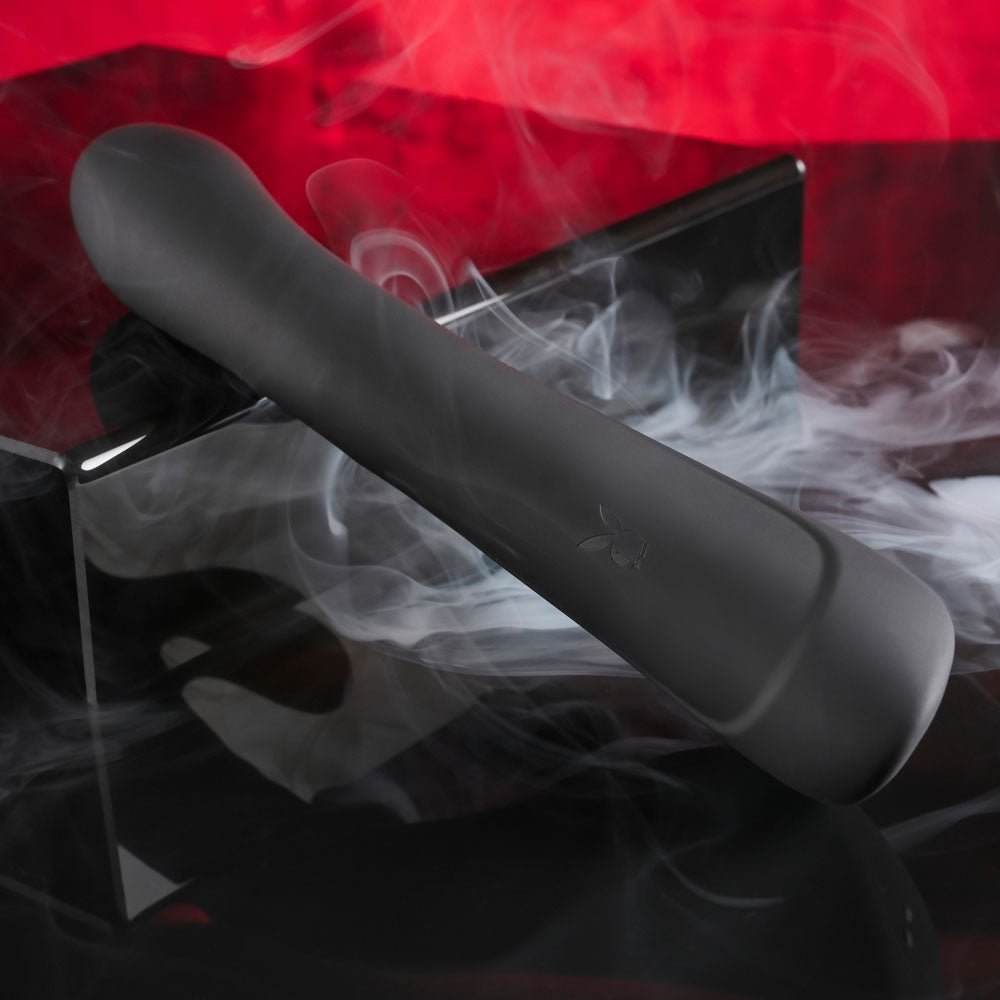 Playboy Pleasure THATS THE SPOT - Black 23.3 cm USB Rechargeable Rabbit Vibrator with G - Spot Tapper – Sex toys NZ by Naughtyhut. Discreet delivery nationwide.