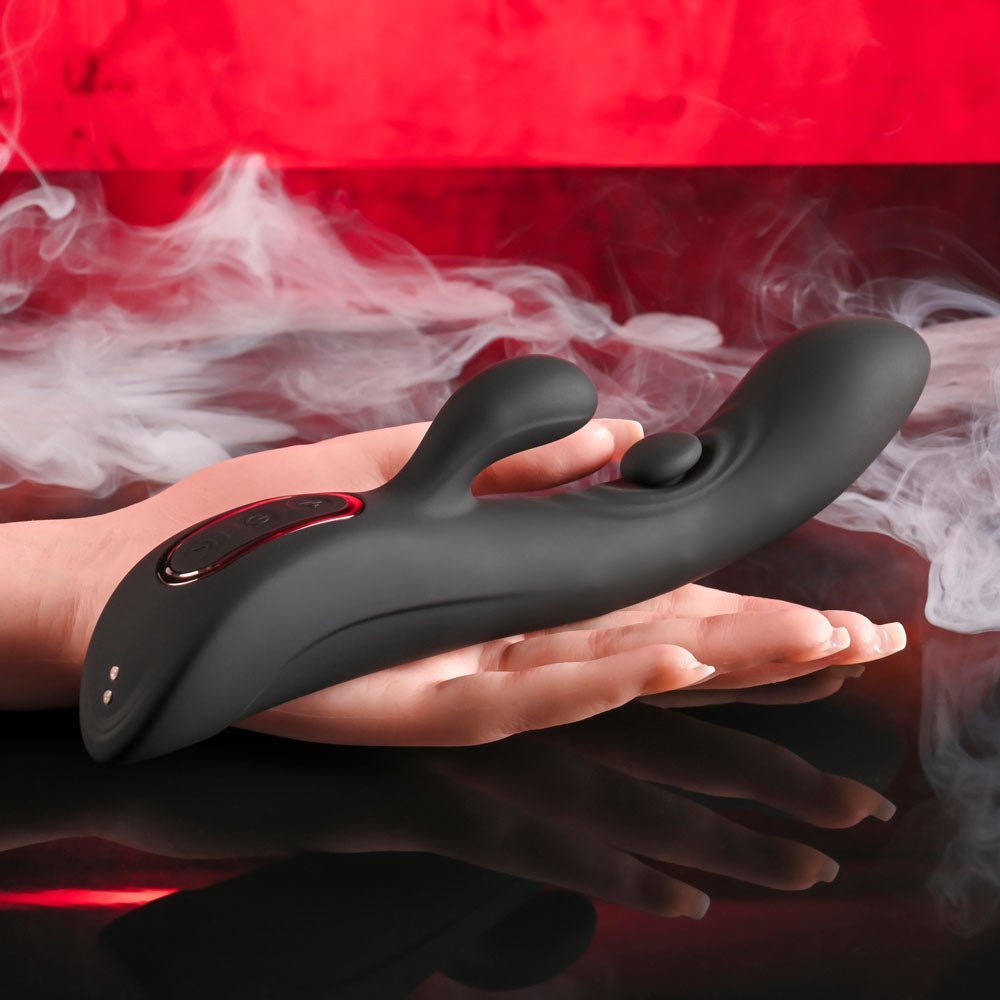 Playboy Pleasure THATS THE SPOT - Black 23.3 cm USB Rechargeable Rabbit Vibrator with G - Spot Tapper – Sex toys NZ by Naughtyhut. Discreet delivery nationwide.
