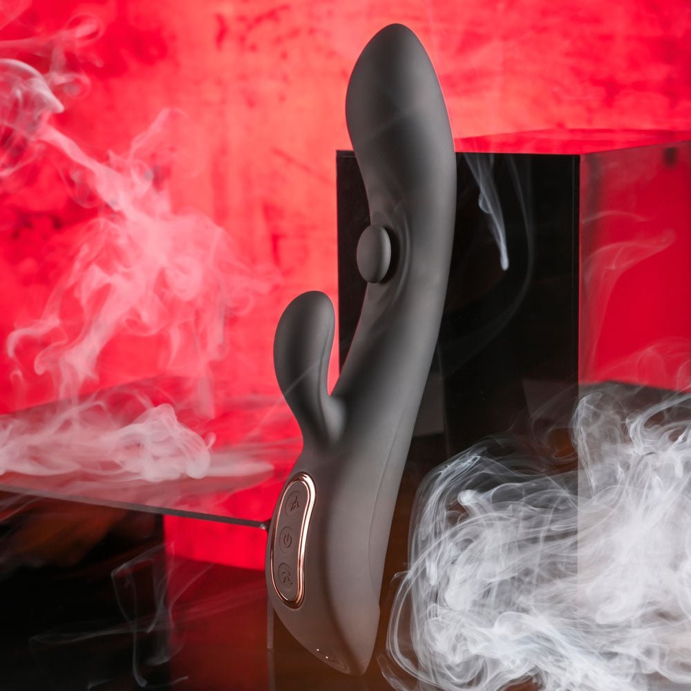 Playboy Pleasure THATS THE SPOT - Black 23.3 cm USB Rechargeable Rabbit Vibrator with G - Spot Tapper – Sex toys NZ by Naughtyhut. Discreet delivery nationwide.