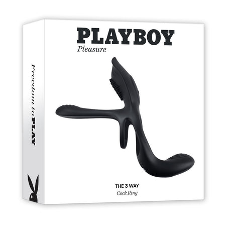 Buy Playboy Pleasure The 3 Way - Black USB Rechargeable Vibrating Cock Ring with Wireless Remote – Naughtyhut NZ sex toys online. Discreet delivery & top brands.