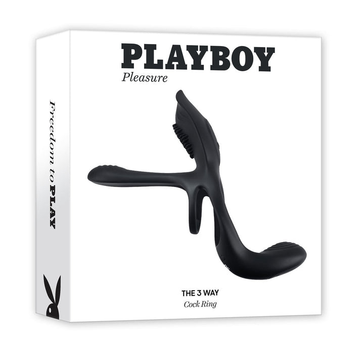 Playboy Pleasure The 3 Way - Black USB Rechargeable Vibrating Cock Ring with Wireless Remote – Sex toys NZ by Naughtyhut. Discreet delivery nationwide.