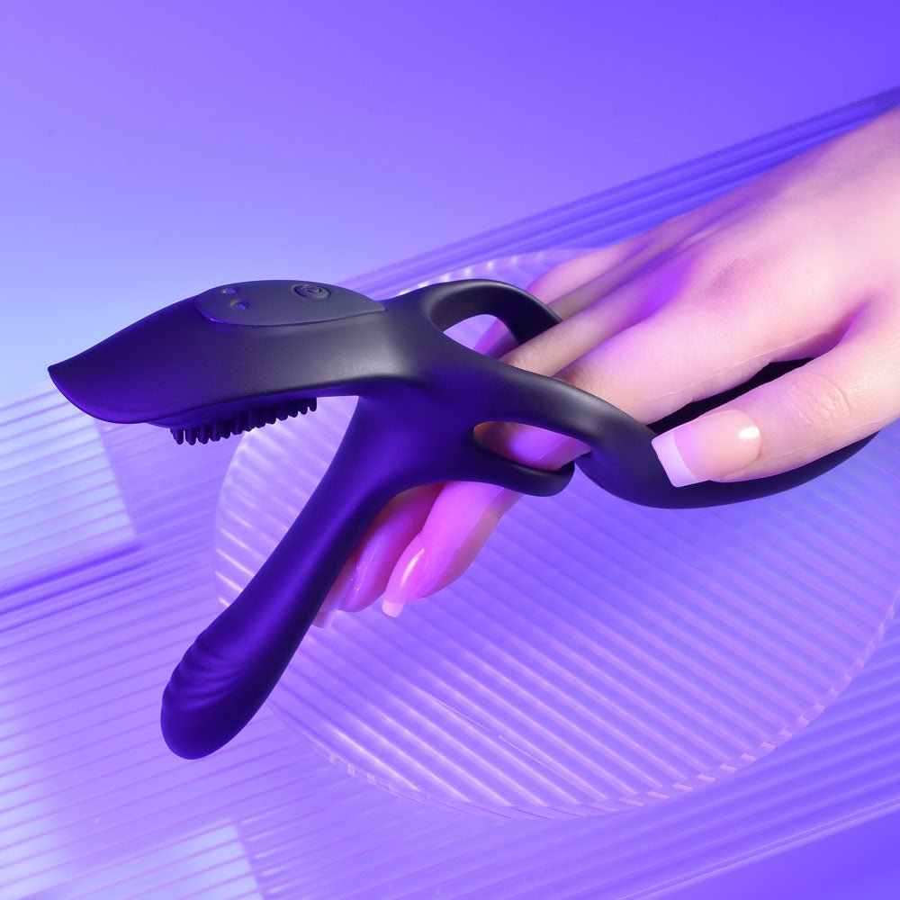 Playboy Pleasure The 3 Way - Black USB Rechargeable Vibrating Cock Ring with Wireless Remote – Sex toys NZ by Naughtyhut. Discreet delivery nationwide.