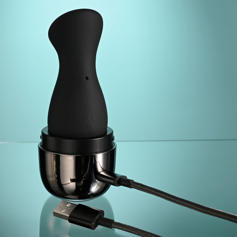 Playboy Pleasure THE JET SET - SUCKER - Black 10.3 cm Sucking Stimulator with Rechargeable Charging Case – Sex toys NZ by Naughtyhut. Discreet delivery nationwide.