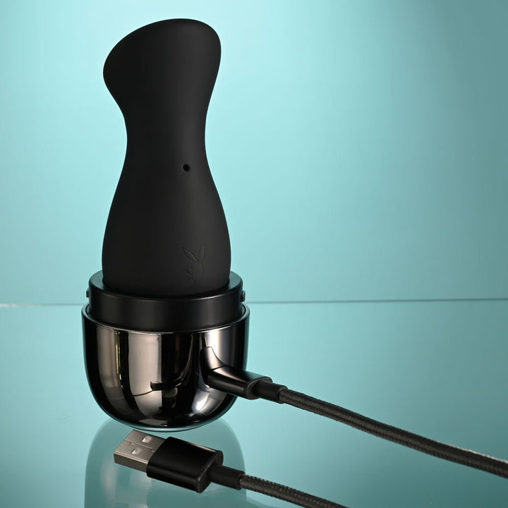 Playboy Pleasure THE JET SET - SUCKER - Black 10.3 cm Sucking Stimulator with Rechargeable Charging Case – Sex toys NZ by Naughtyhut. Discreet delivery nationwide.