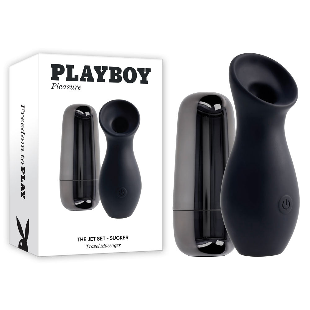 Playboy Pleasure THE JET SET - SUCKER - Black 10.3 cm Sucking Stimulator with Rechargeable Charging Case – Sex toys NZ by Naughtyhut. Discreet delivery nationwide.