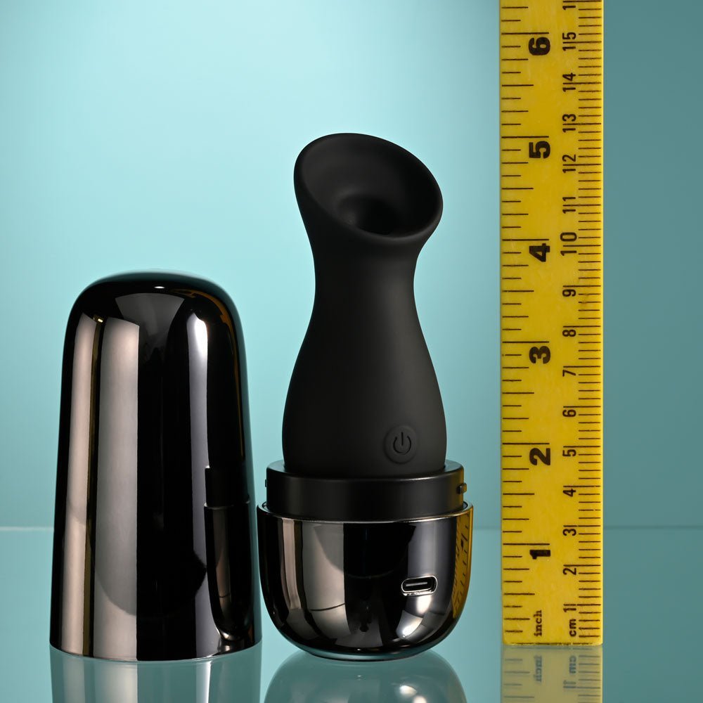 Playboy Pleasure THE JET SET - SUCKER - Black 10.3 cm Sucking Stimulator with Rechargeable Charging Case – Sex toys NZ by Naughtyhut. Discreet delivery nationwide.