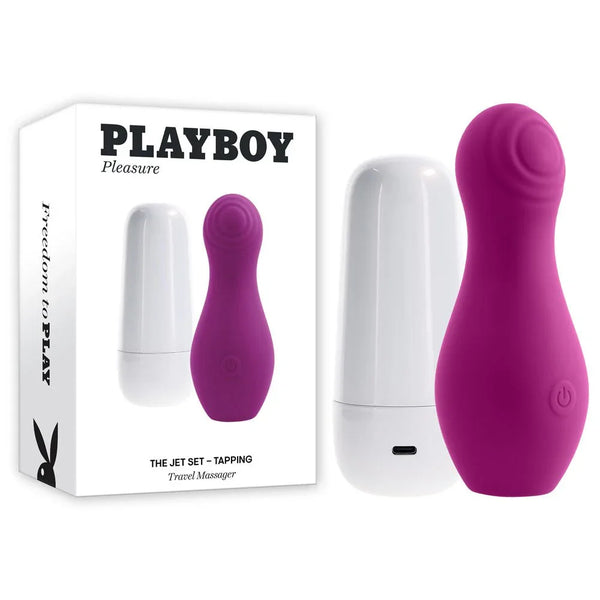 Playboy Pleasure The Jet Set travel tapping stimulator in pink with its white case