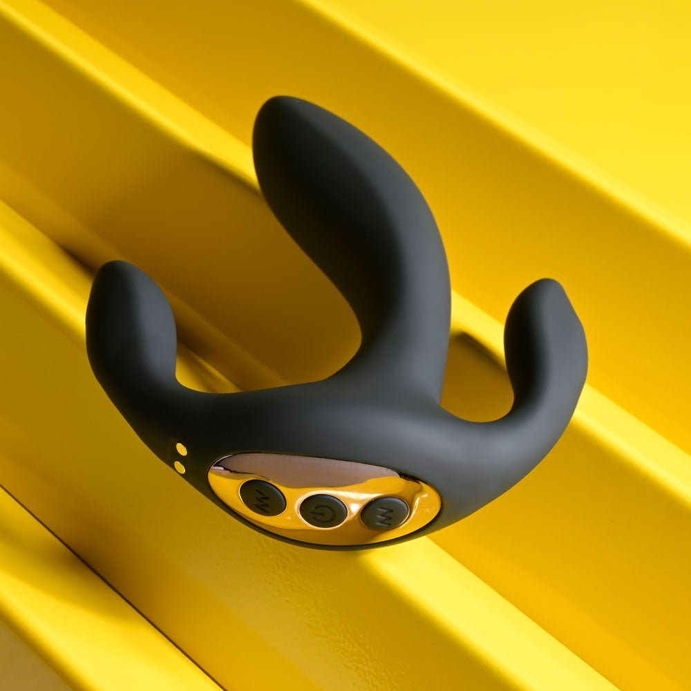 Playboy Pleasure TRIPLE THREAT - Black USB Rechargeable Triple Probe Vibrator – Sex toys NZ by Naughtyhut. Discreet delivery nationwide.